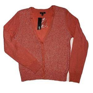 Apt. 9 Women's Coral Pink Long Sleeve Cardigan with Sequins size Small NWT